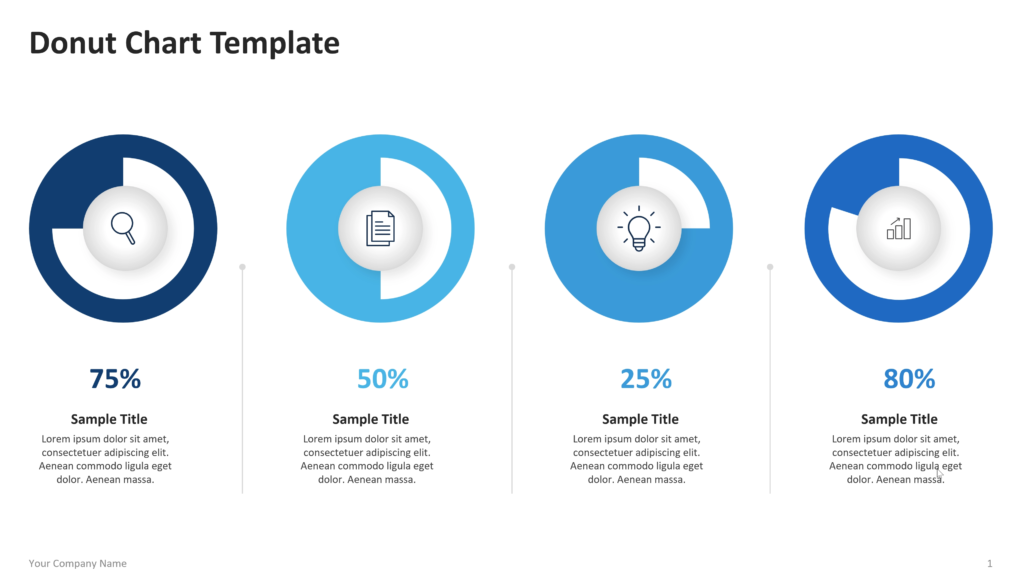 Donut chart layouts showing four circular percentage visuals with icons and supporting text. 01