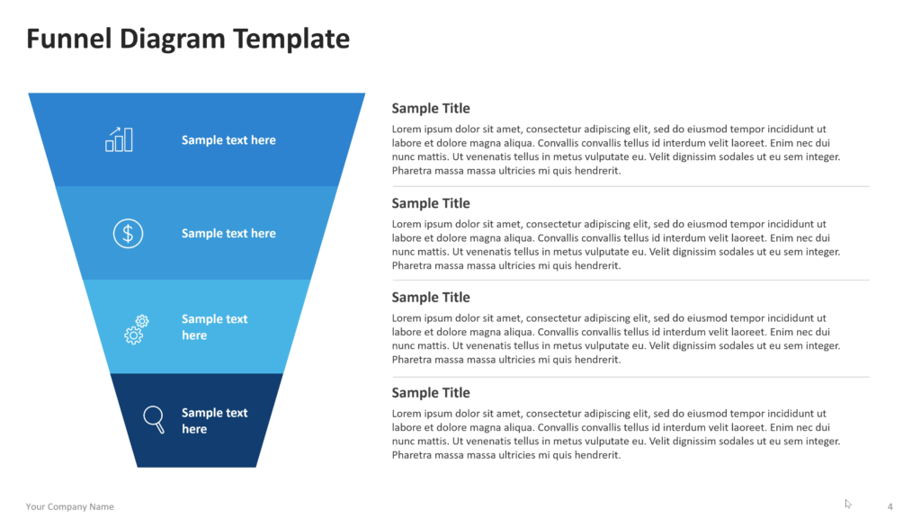 Funnel diagram showing stacked or segmented stages that narrow from top to bottom, with labels and supporting text. 04