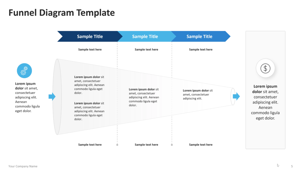 Funnel diagram showing stacked or segmented stages that narrow from top to bottom, with labels and supporting text. 05