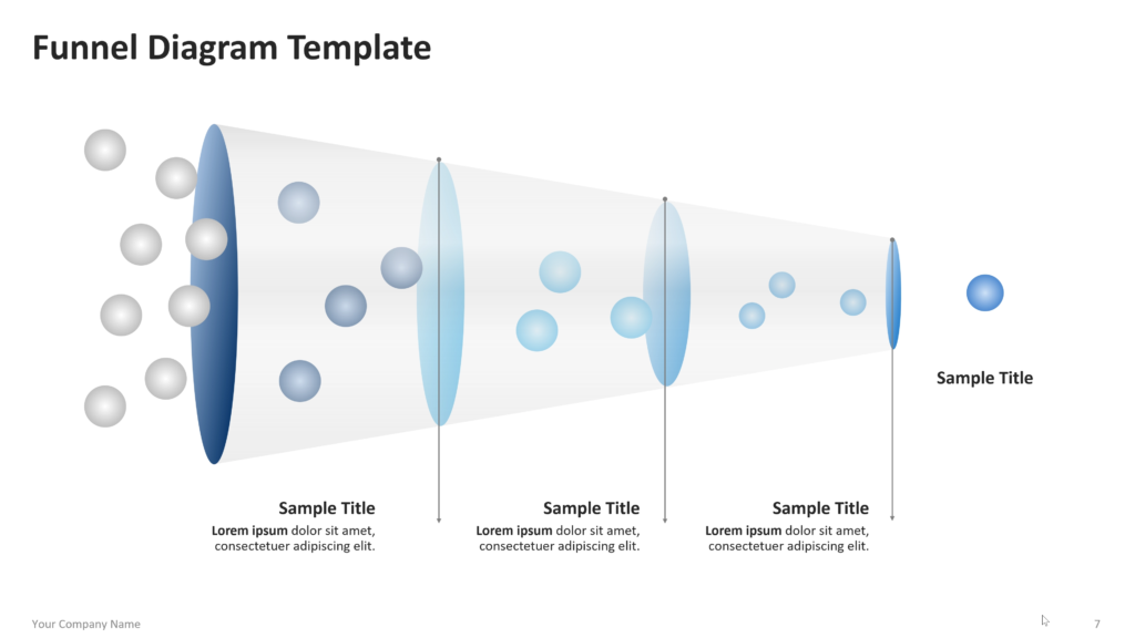 Funnel diagram showing stacked or segmented stages that narrow from top to bottom, with labels and supporting text. 07