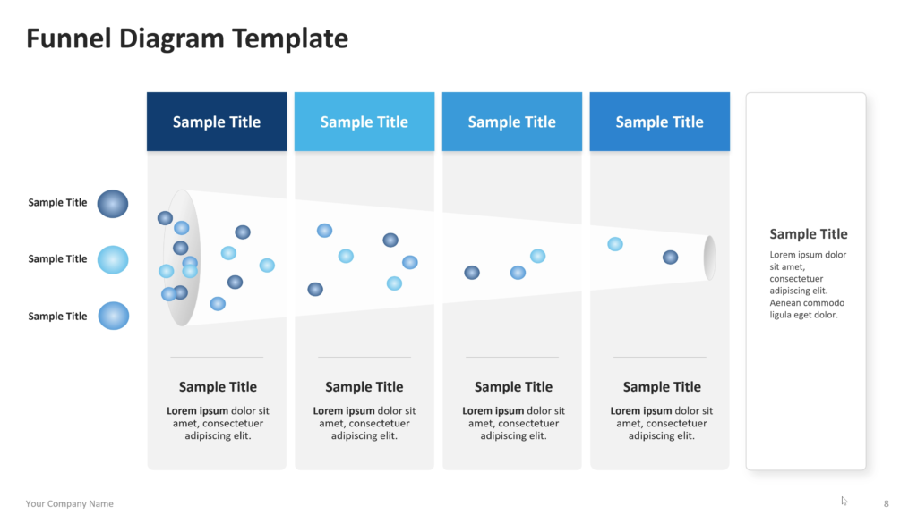 Funnel diagram showing stacked or segmented stages that narrow from top to bottom, with labels and supporting text. 08