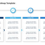 Roadmap layouts showing four stages connected along a horizontal timeline, with icons, titles, and details for each stage. 02